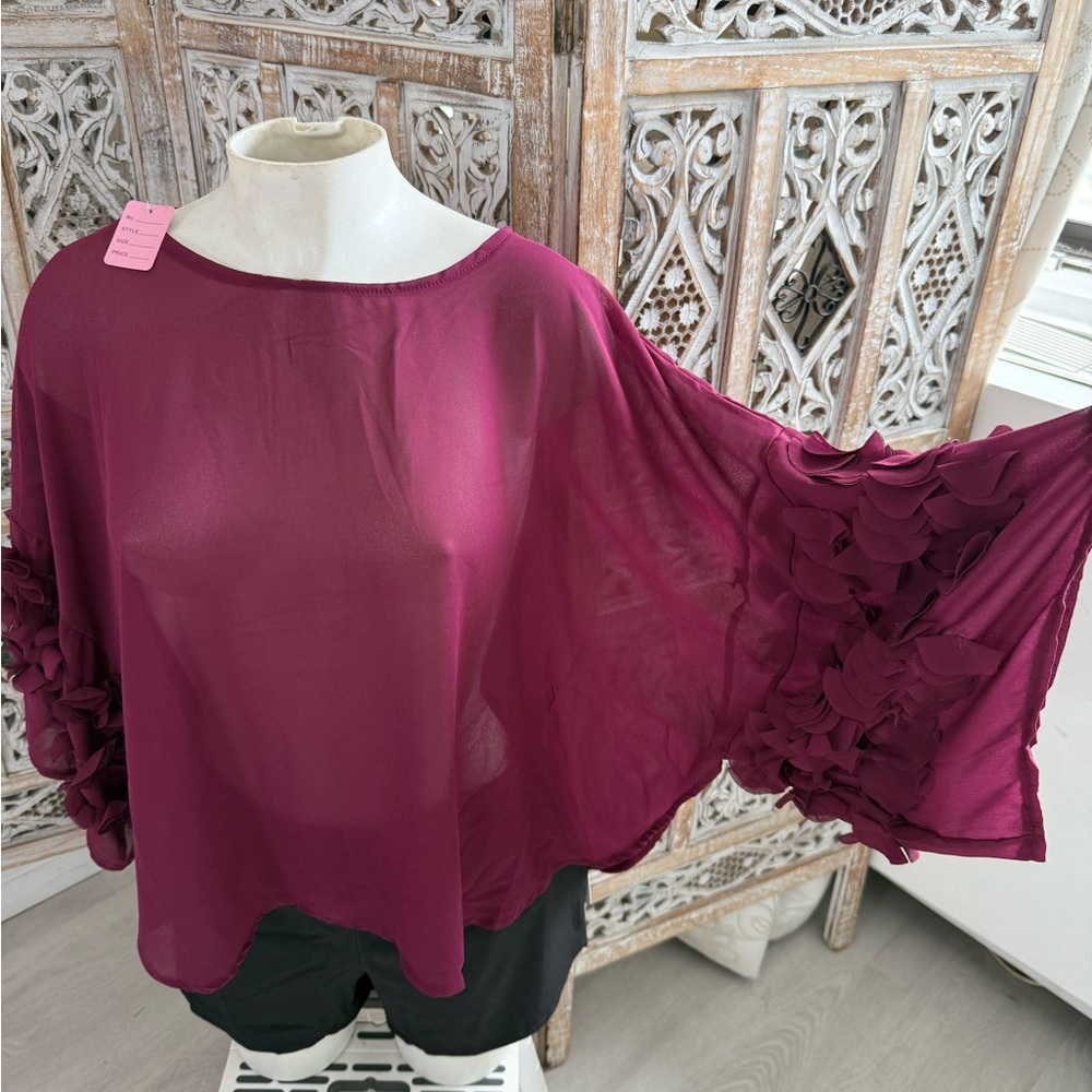 Red Flutter Sleeve Blouse with Ruffled Boxy Fit